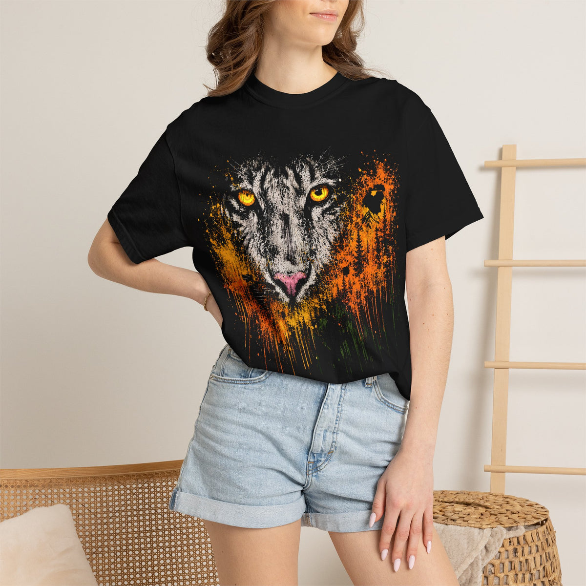 Abstract Tiger Art Shirt | Paint Splash Wildlife Tee | Modern Big Cat Graphic T-Shirt | Nature Lover Gift