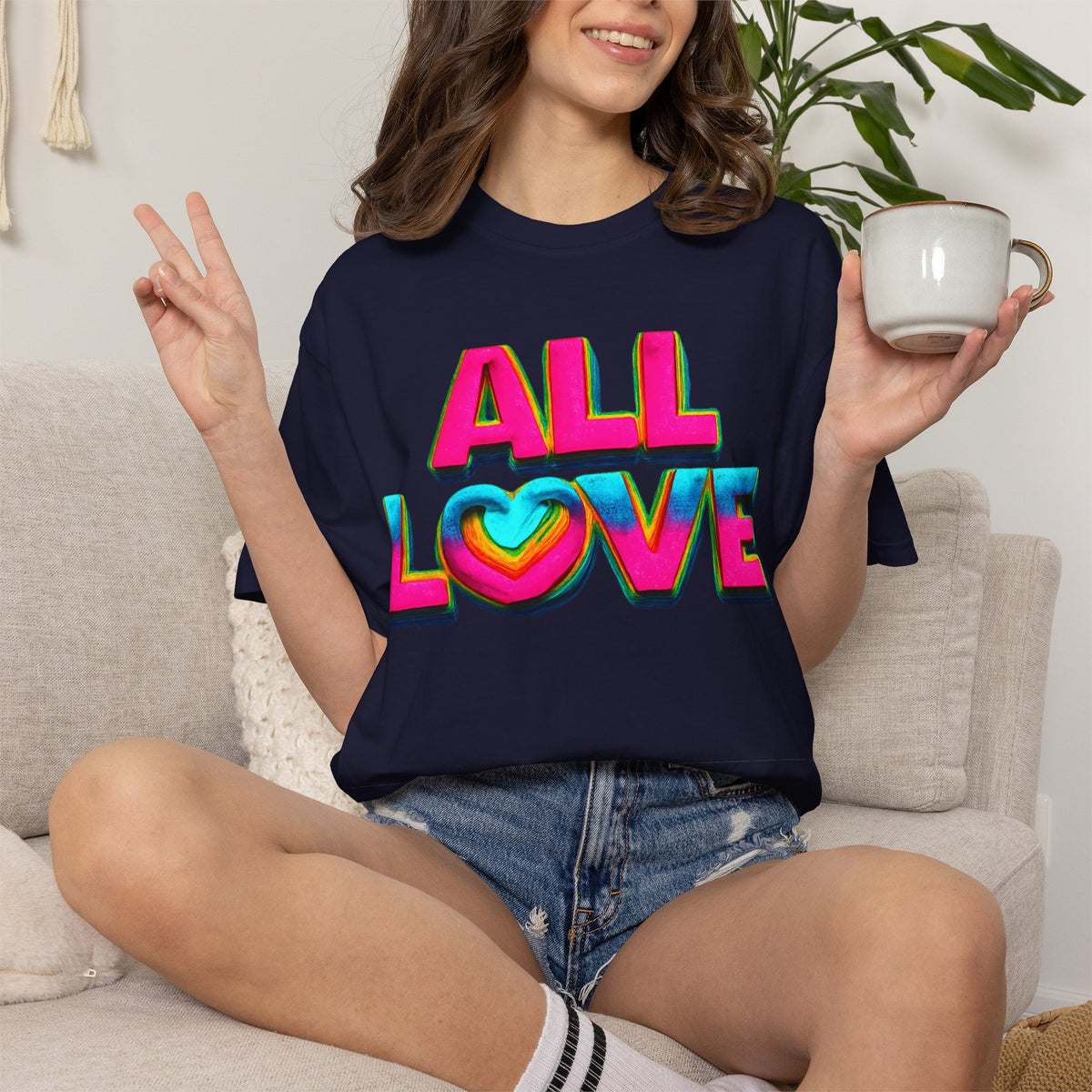 All Love Shirt, Retro Colorful Tee, Positive Vibes Shirt, Heart Graphic Tee, Bright Aesthetic T-Shirt, Feel Good Shirt, Gift for Friends