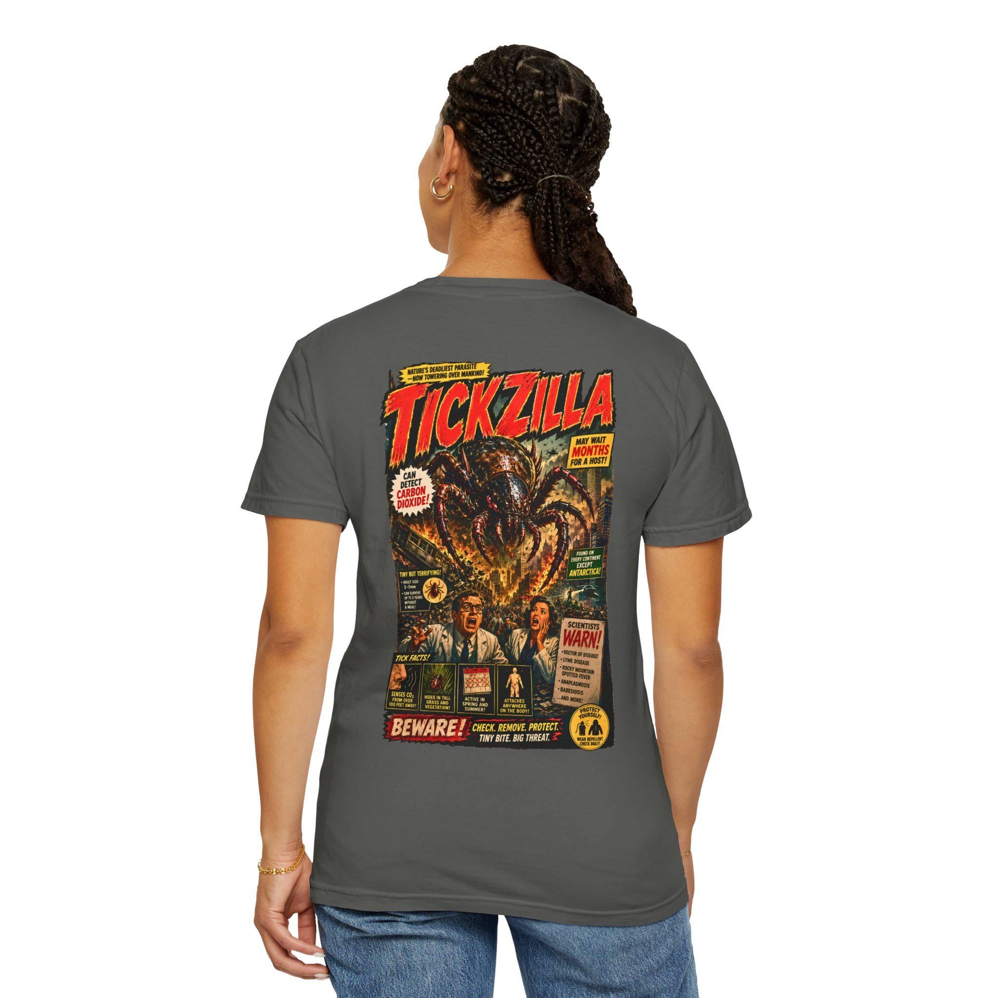 Tickzilla Monster Shirt, Retro Horror Movie Back Print, Lyme Disease Awareness Tee