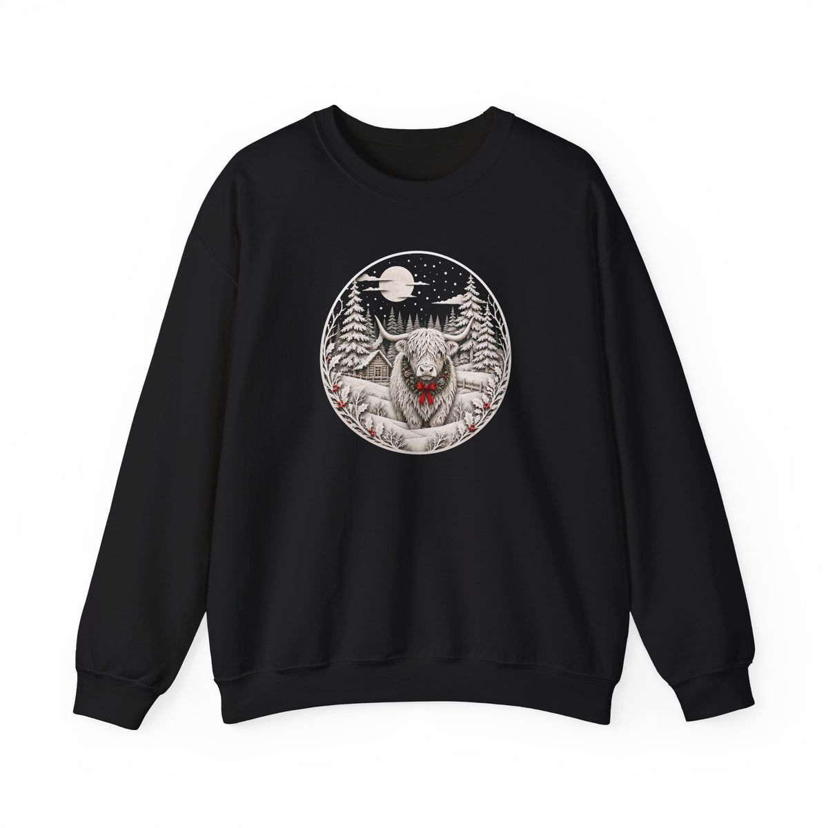 Christmas Highland Cow Sweatshirt, Winter Highland Cow Crewneck, Cozy Christmas Cow Sweatshirt, Rustic Holiday Sweatshirt