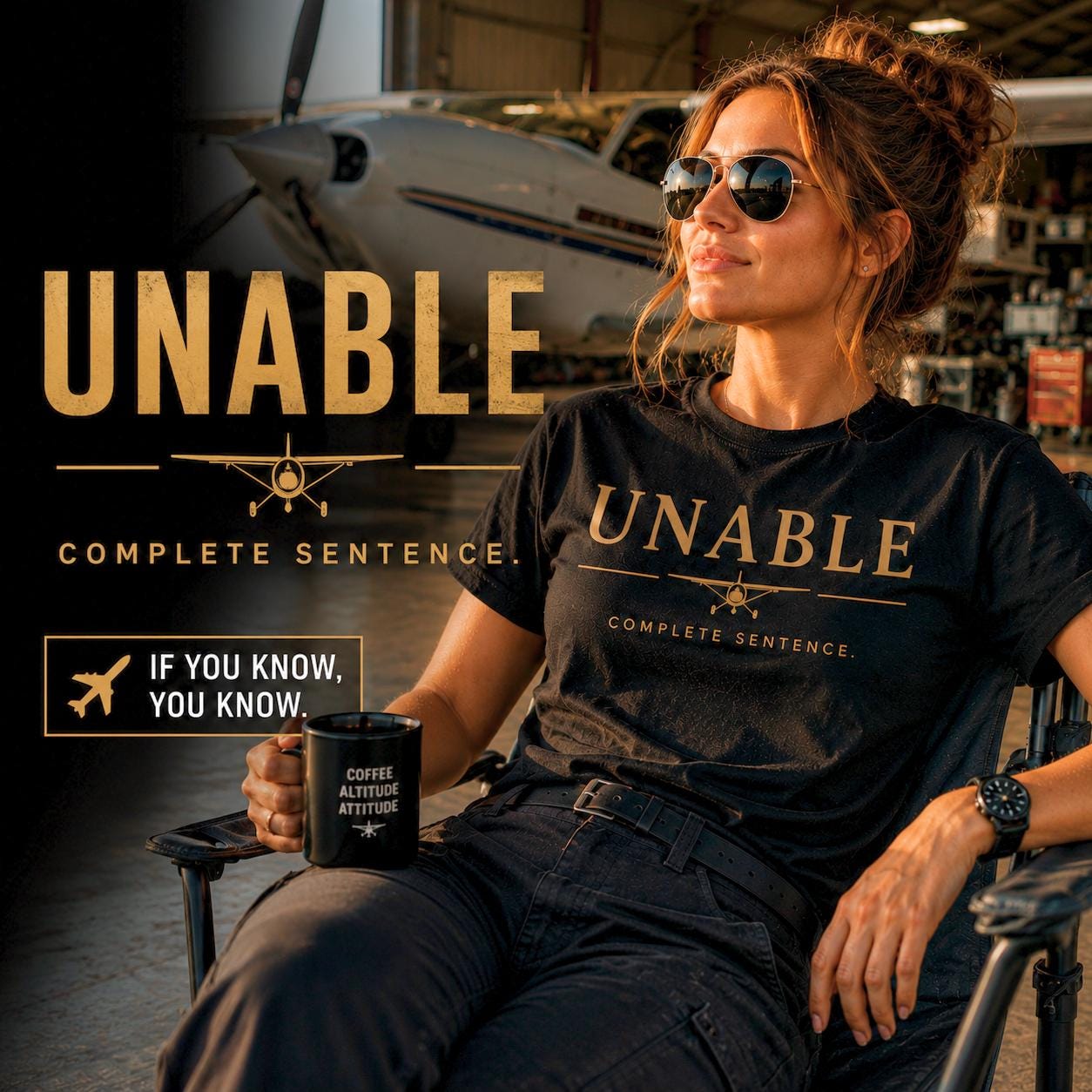 UNABLE Complete Sentence Pilot Shirt | Aviation Humor Tee, Gift for Pilots