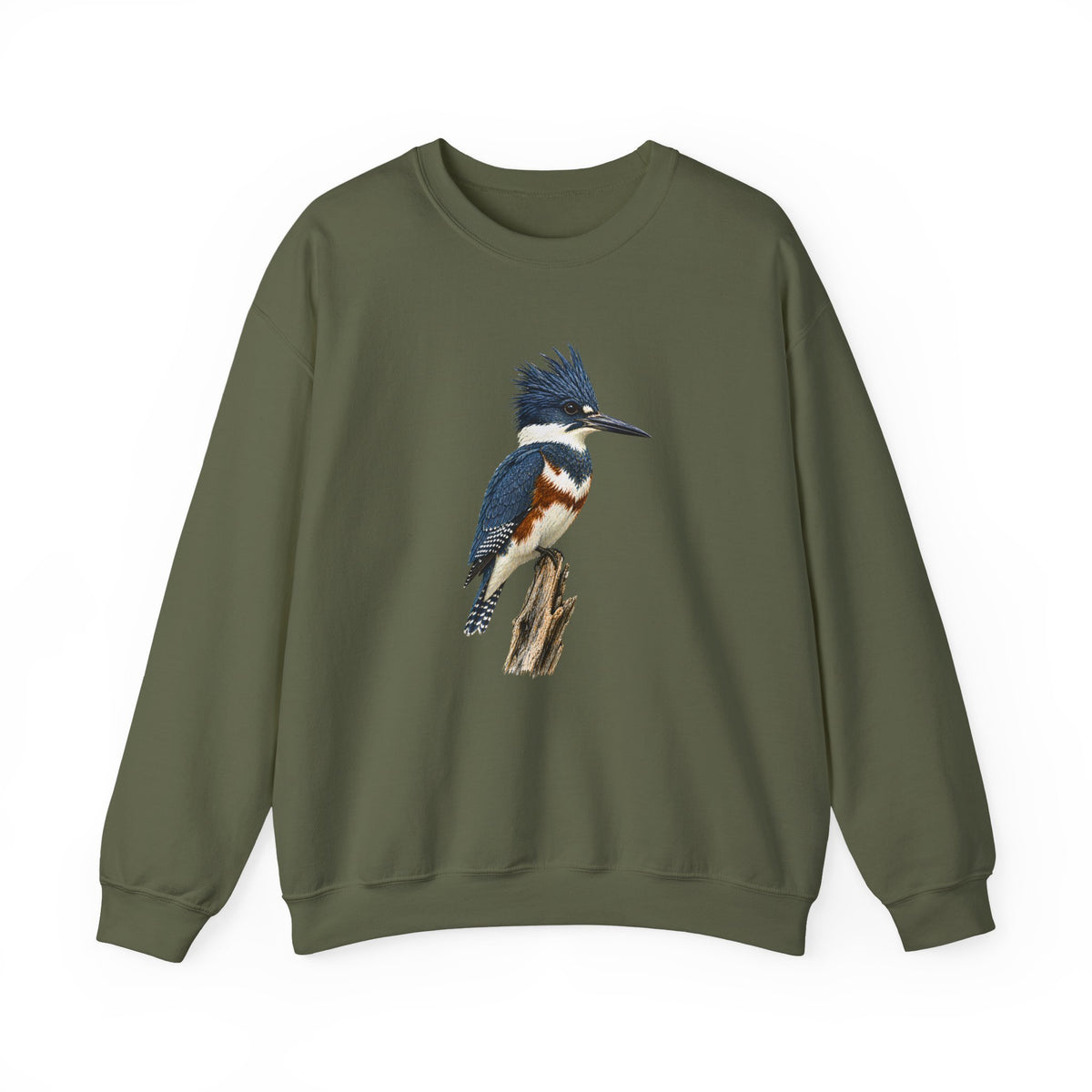 Belted Kingfisher Illustration Sweatshirt | Vintage Bird Art, Nature Lover