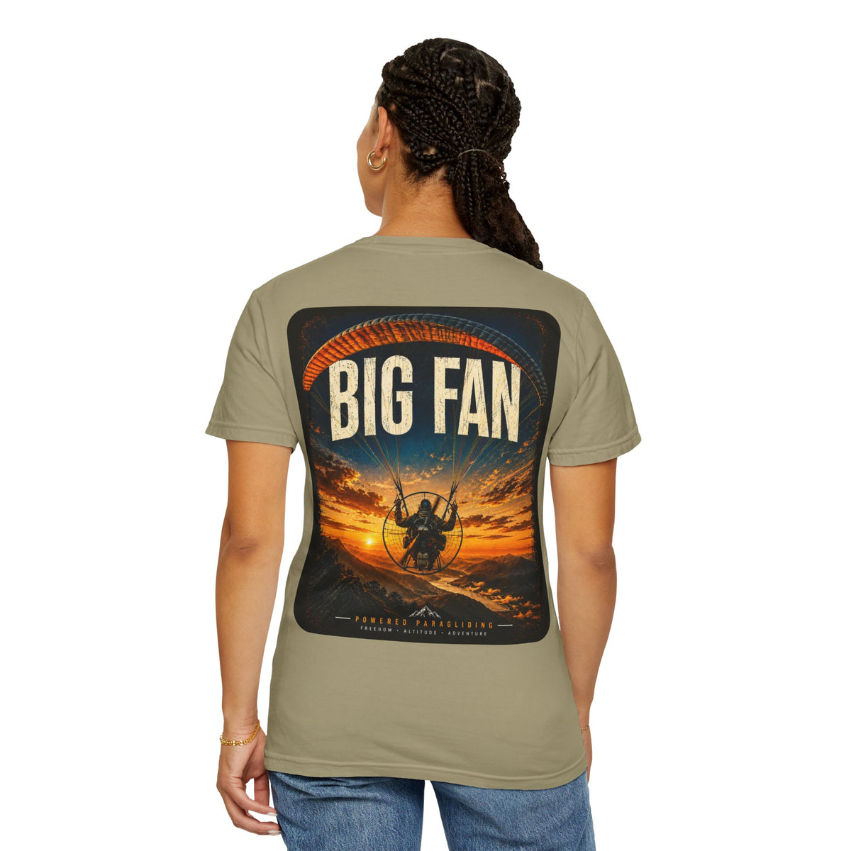Big Fan Powered Paragliding Shirt, Paramotor Pilot Tee, Adventure Aviation Graphic, Front and Back Outdoor Shirt