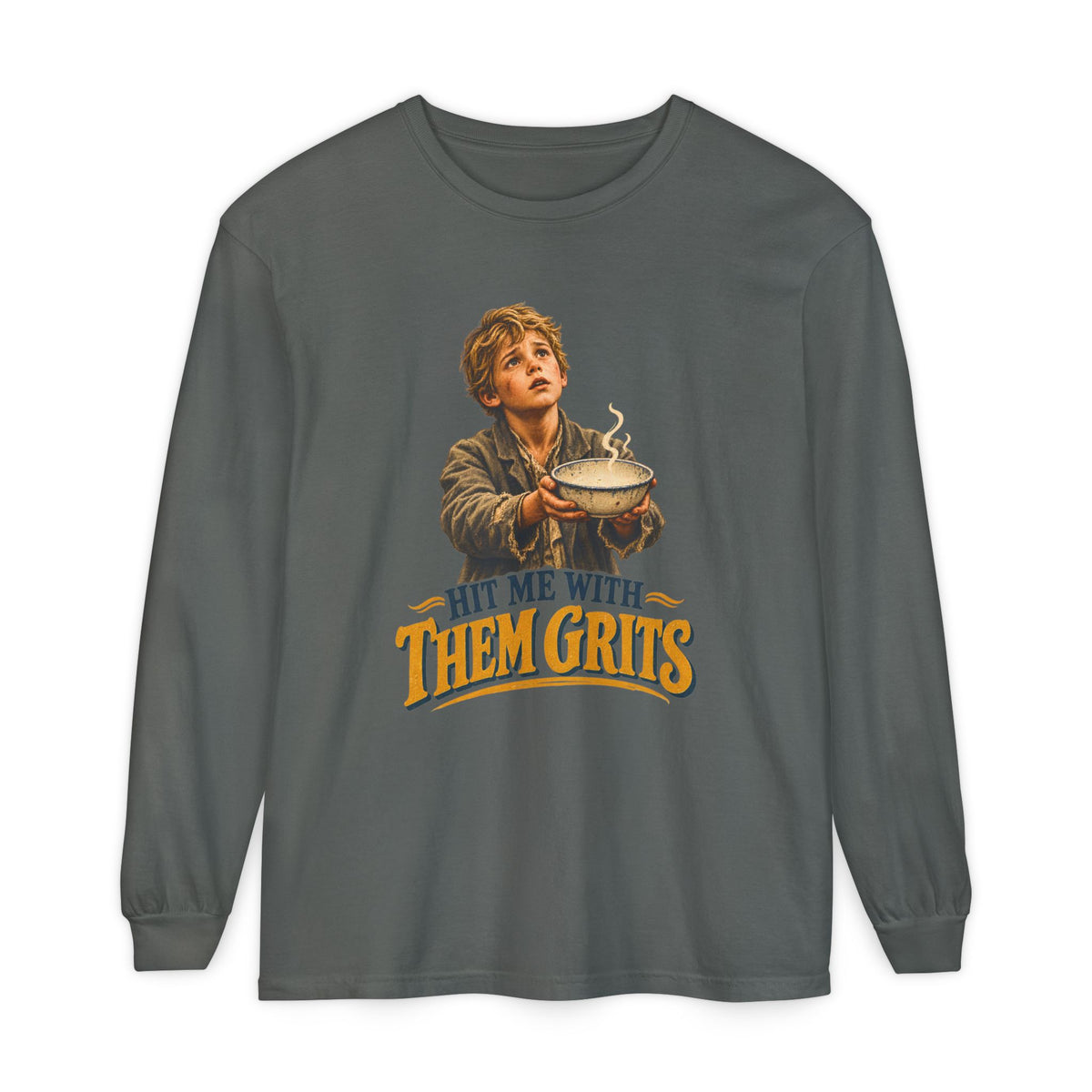 Hit Me With Them Grits Long Sleeve Shirt | Funny Southern Food Tee | Vintage Grits Graphic