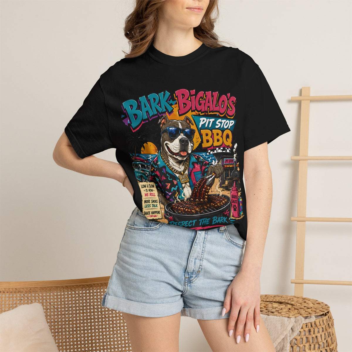 Bark Bigalos Pit Stop BBQ Shirt, Funny Pitbull BBQ Tee, Retro Beach Dog Shirt, Summer Cookout Graphic Tee, BBQ Lover Gift