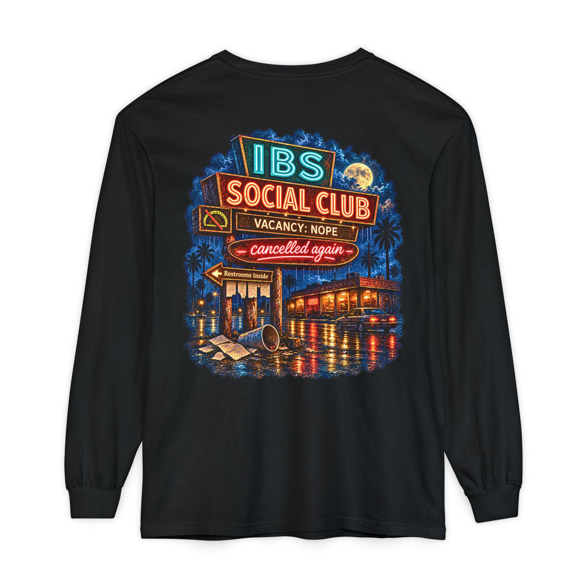 IBS Social Club Long Sleeve Shirt, Funny IBS Tee, Cancelled Again Shirt, Irritable Bowel Syndrome Gift, Retro Motel Graphic Tee