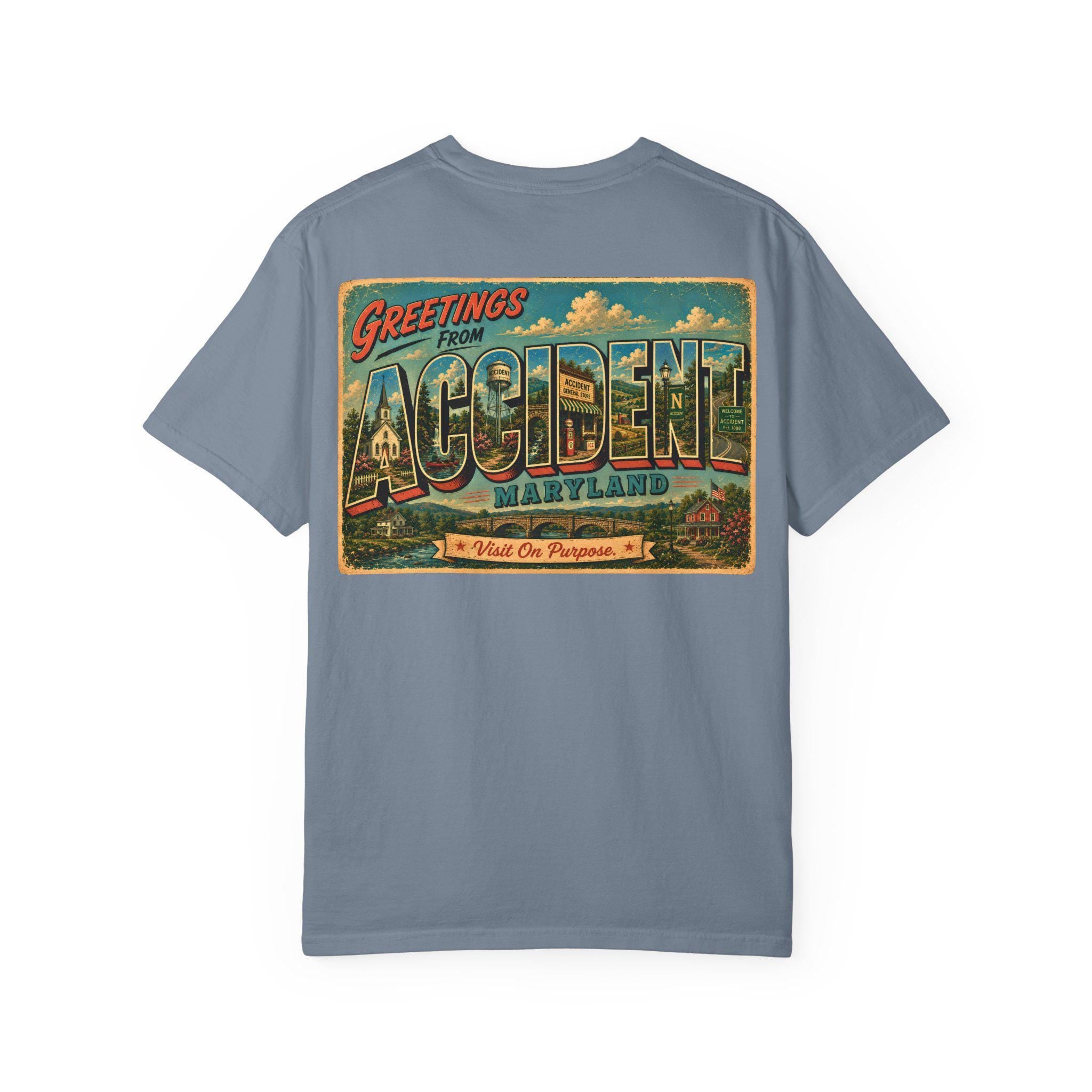 Greetings From Accident Maryland Postcard Graphic Tee, Vintage Small Town Souvenir Shirt