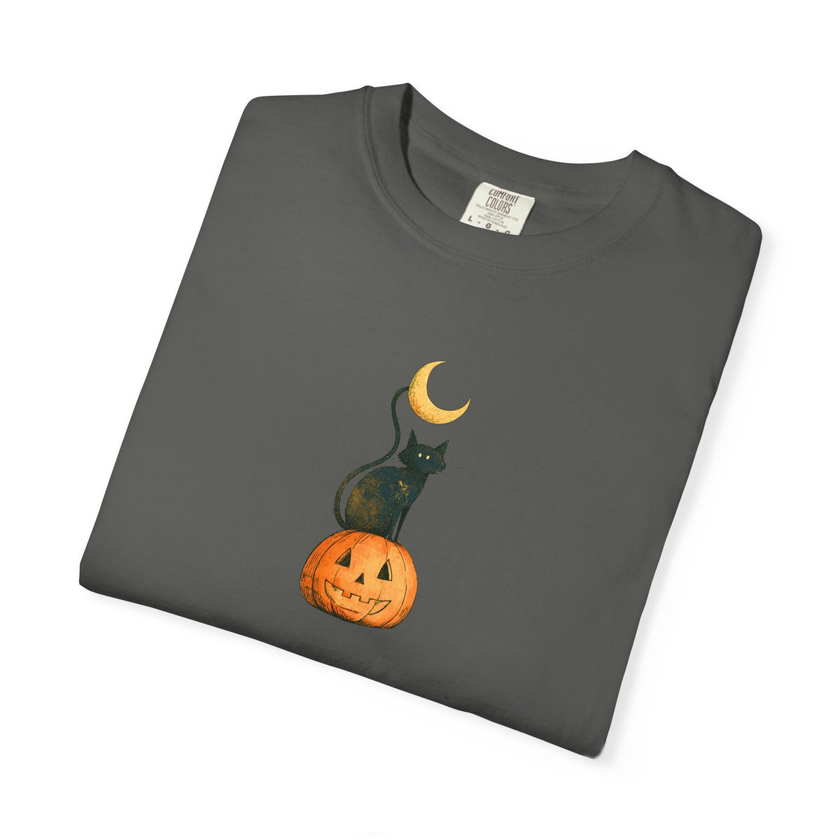Black Cat on Jack-o'-Lantern T-Shirt | Crescent Moon Halloween Tee