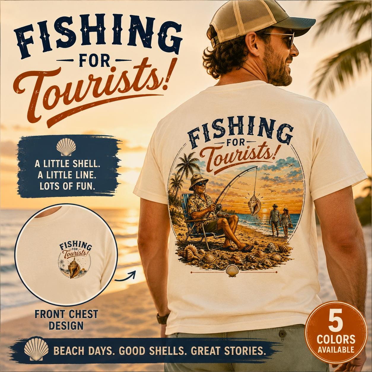 Fishing for Tourists shirt | Vintage Beach Fishing Sunset T-shirt