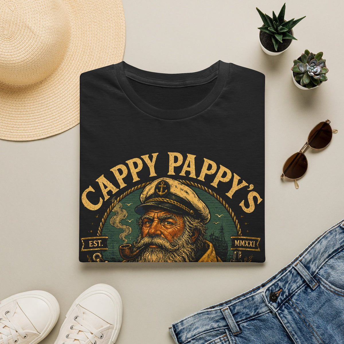 Cappy Pappys Essentialy Oil™ Shirt, Ocean Infused Beard & Beyond Formula, Vintage Maritime Grooming Supply Tee