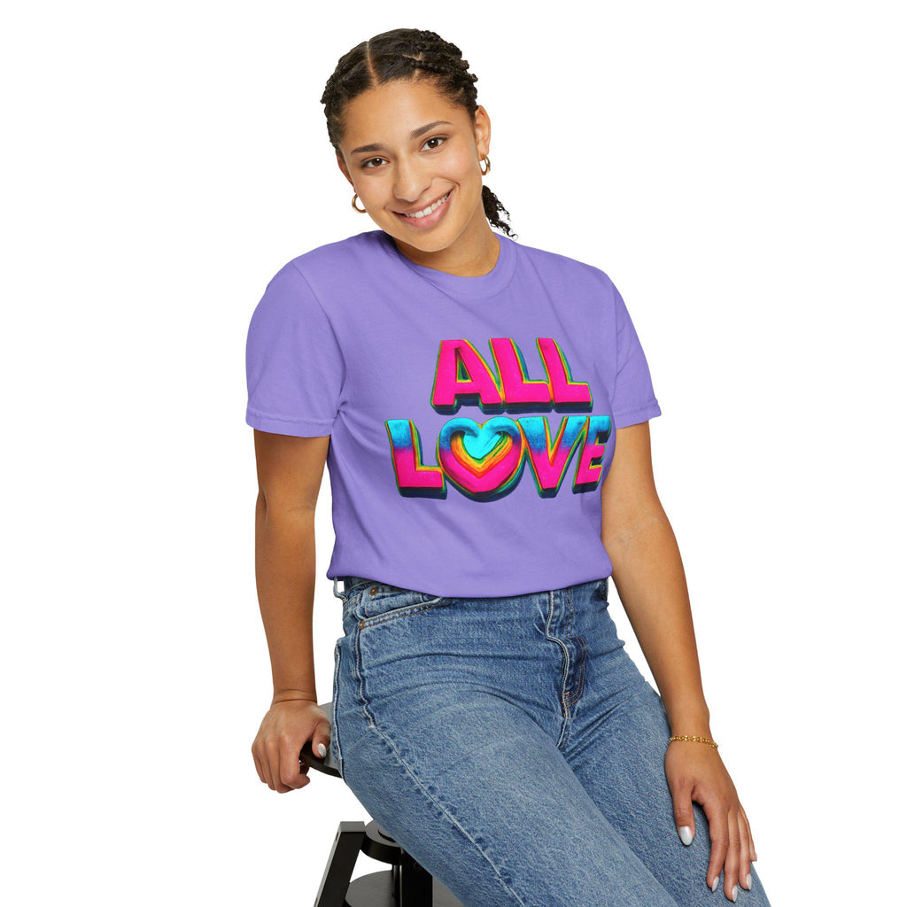 All Love Retro Heart Graphic Tee, Colorful Positive Vibes Shirt