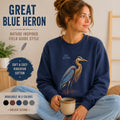 Blue Heron Crewneck Sweatshirt | Vintage Bird Artwork, Nature Apparel