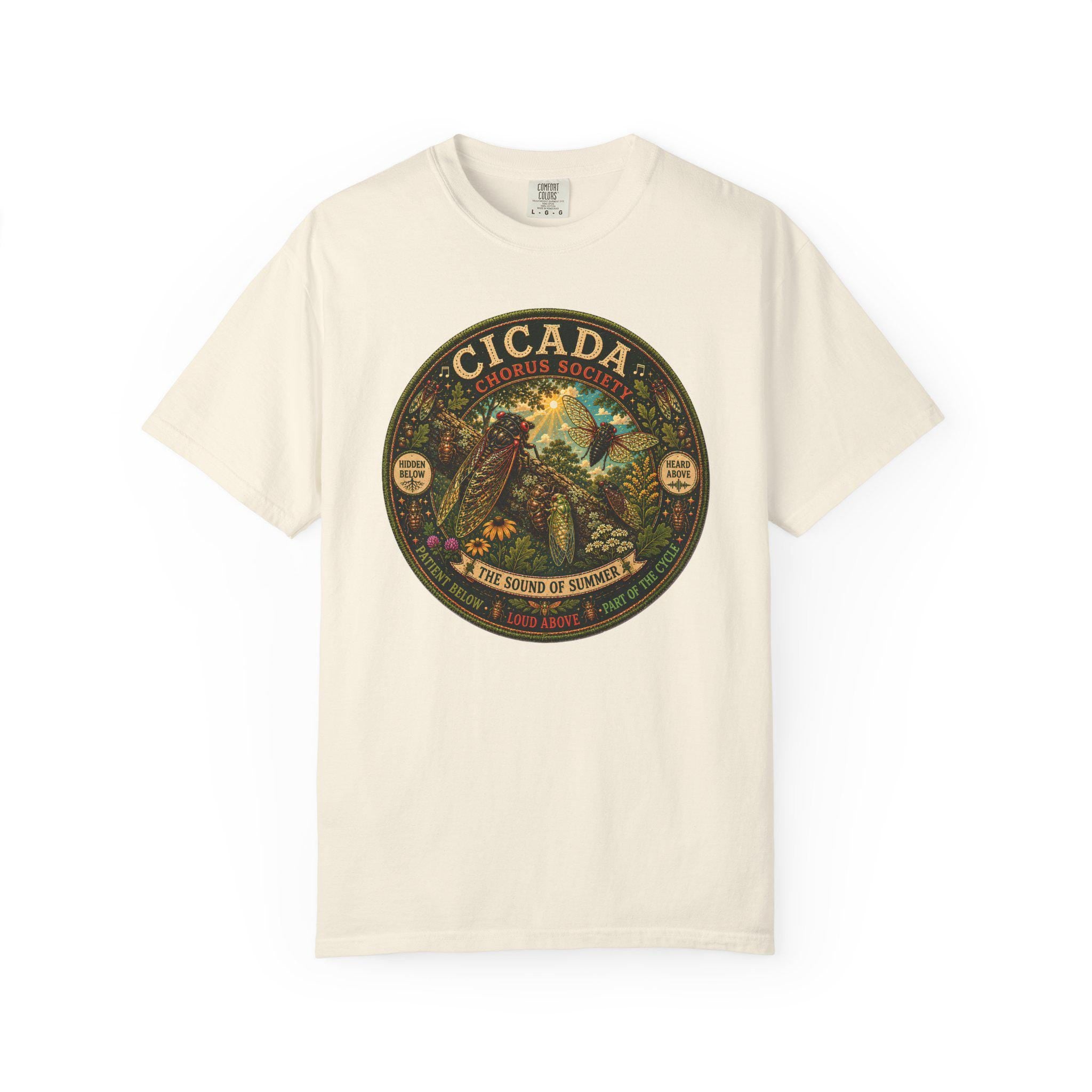Cicada Chorus Society T-Shirt, Nature Lover Woodland Graphic Tee