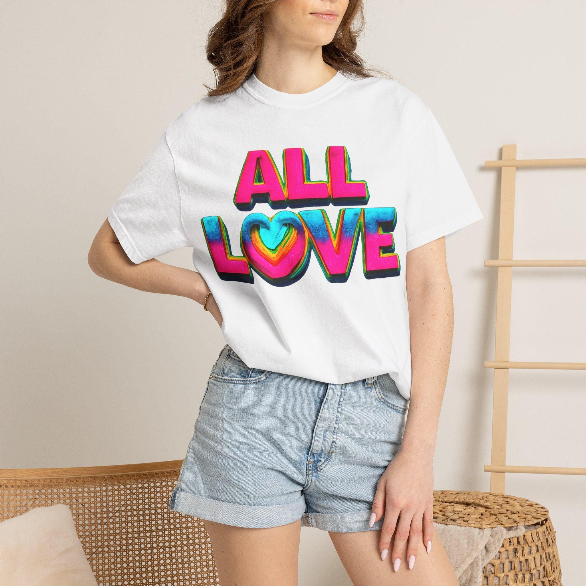 All Love Retro Heart Graphic Tee, Colorful Positive Vibes Shirt