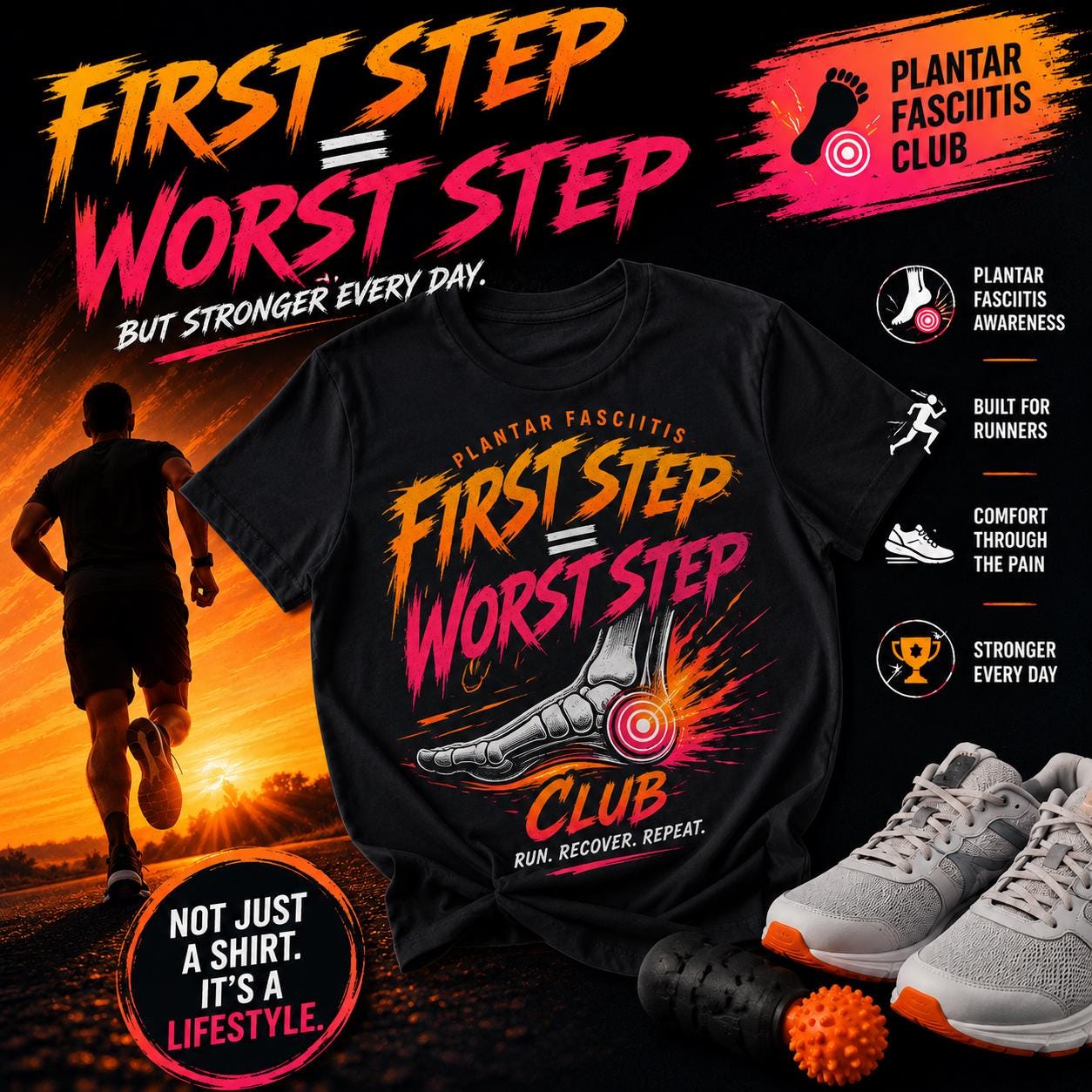 Plantar Fasciitis Club Shirt, Runner Heel Pain Recovery Tee, Marathon Comfort Apparel