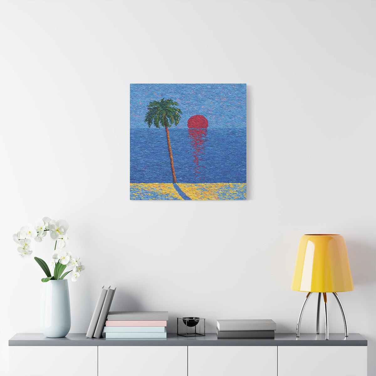 Tropical Sunset Canvas Wall Art, Palm Tree Painting, Colorful Coastal Decor, Tropical Studies No. 1