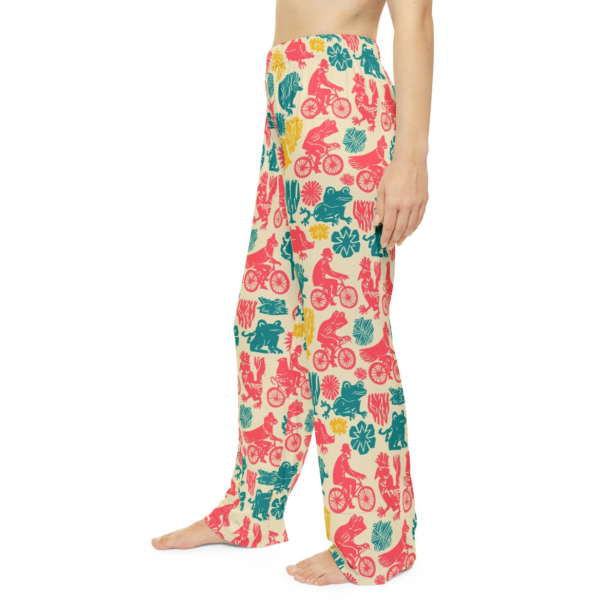 Birds on Bicycles Pajama Pants | Retro Rooster Frog Print