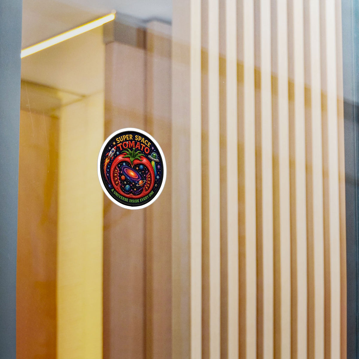 Super Space Tomato Sticker, Cosmic Patch Decal, Retro Galaxy Vinyl, Funny Space Food Art, Psychedelic Sci Fi