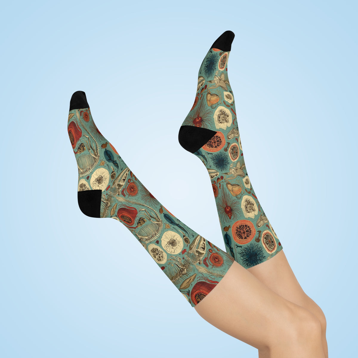 Impossible Zoology Crew Socks | Teal Skeleton Specimen Print
