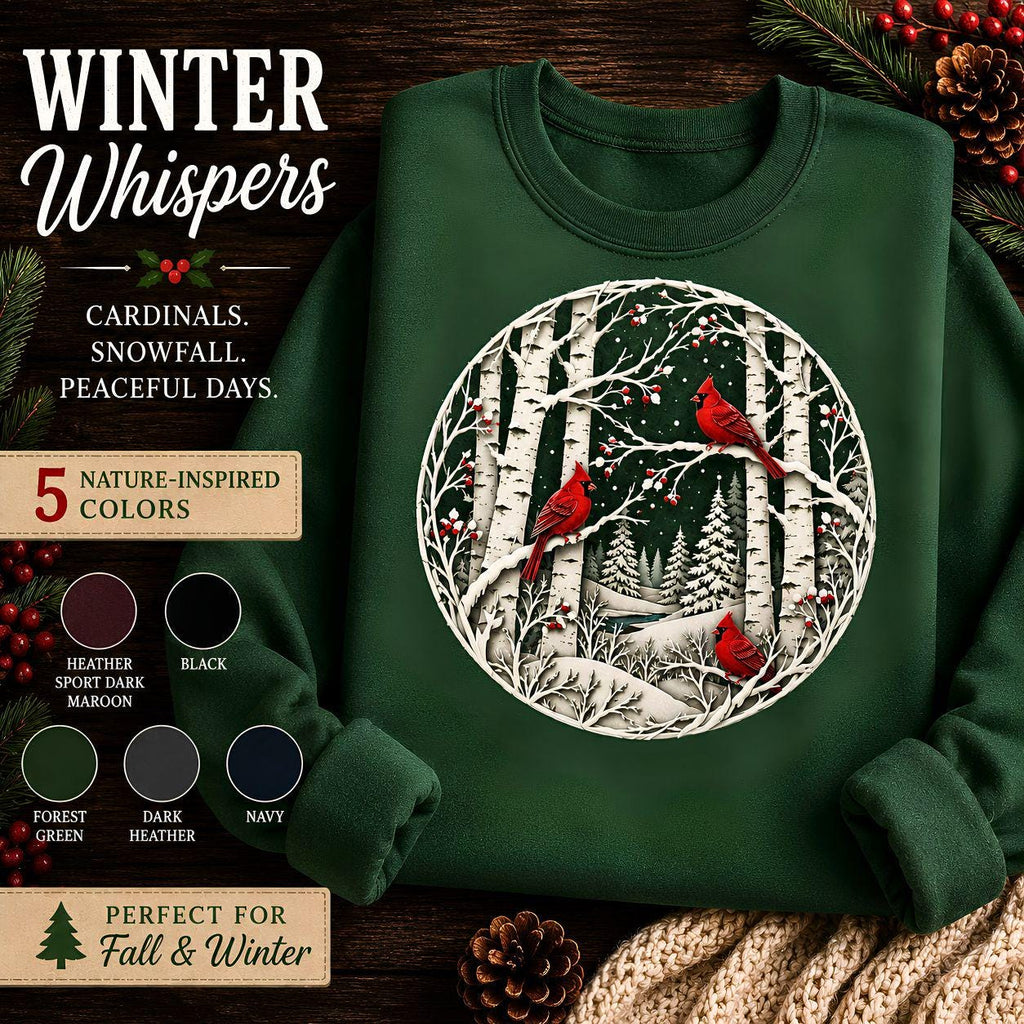 Winter Cardinal Birch Tree Sweatshirt, Snowy Nature Crewneck, Cozy Bird Apparel
