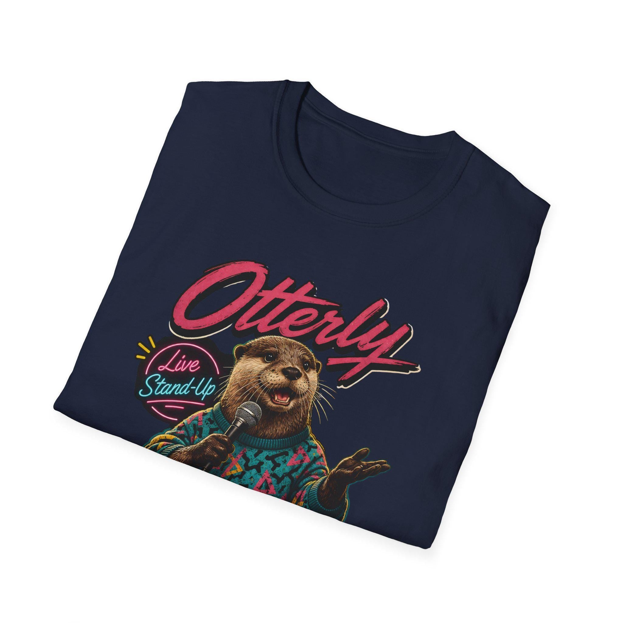 Otterly Hilarious Stand-Up Comedy Otter T-Shirt, Retro 80s Animal Pun Graphic Tee