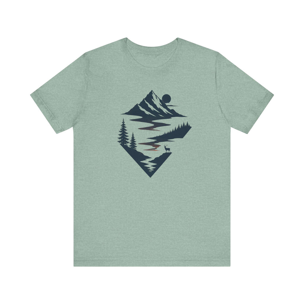 Mountain Landscape Graphic Tee | Bella Canvas 3001 Outdoor Adventure Shirt