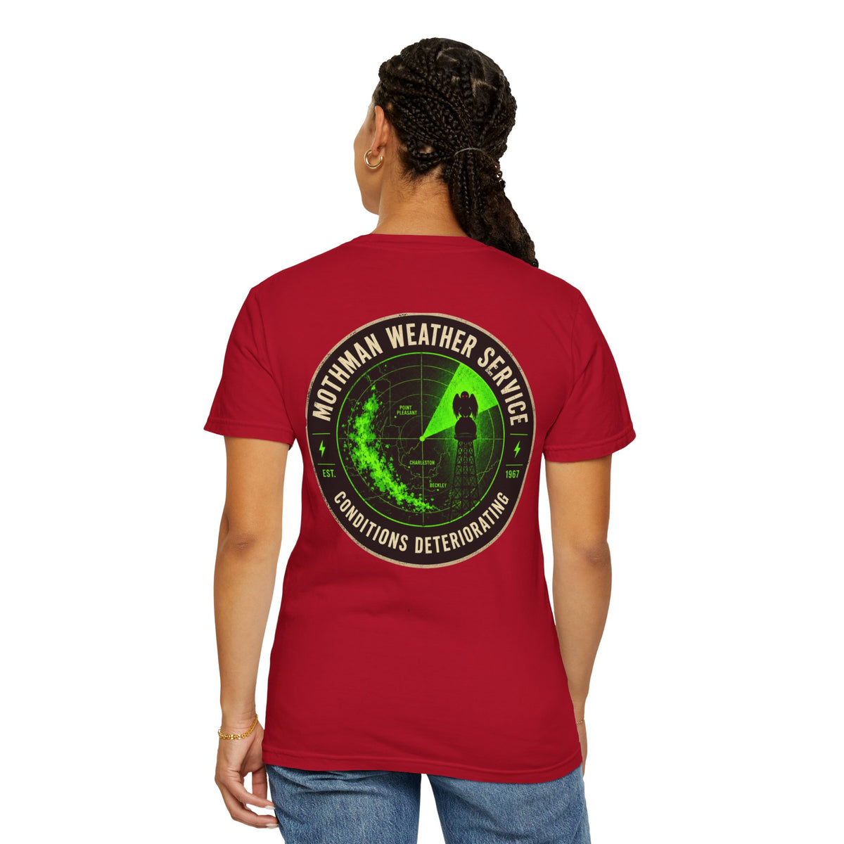 Mothman Weather Service Shirt, Cryptid Weather Tee, Appalachian Storm Watch, Point Pleasant WV Paranormal, Conditions Deteriorating