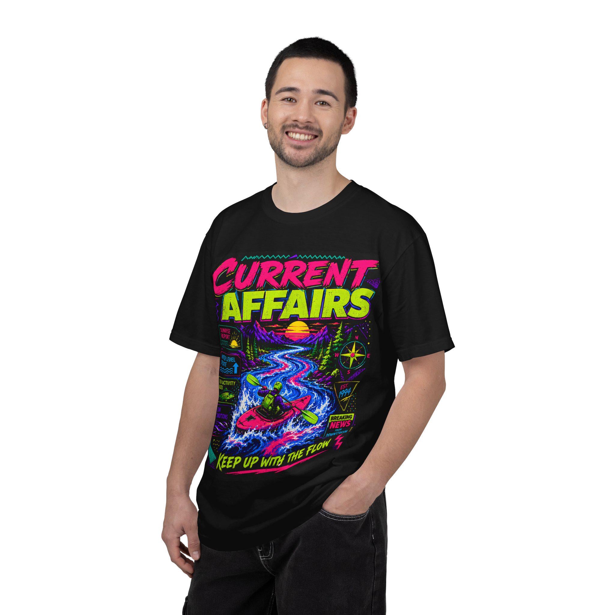 Neon Kayak River Graphic Tee, 90s Outdoor Adventure Shirt, Whitewater Kayaking Apparel