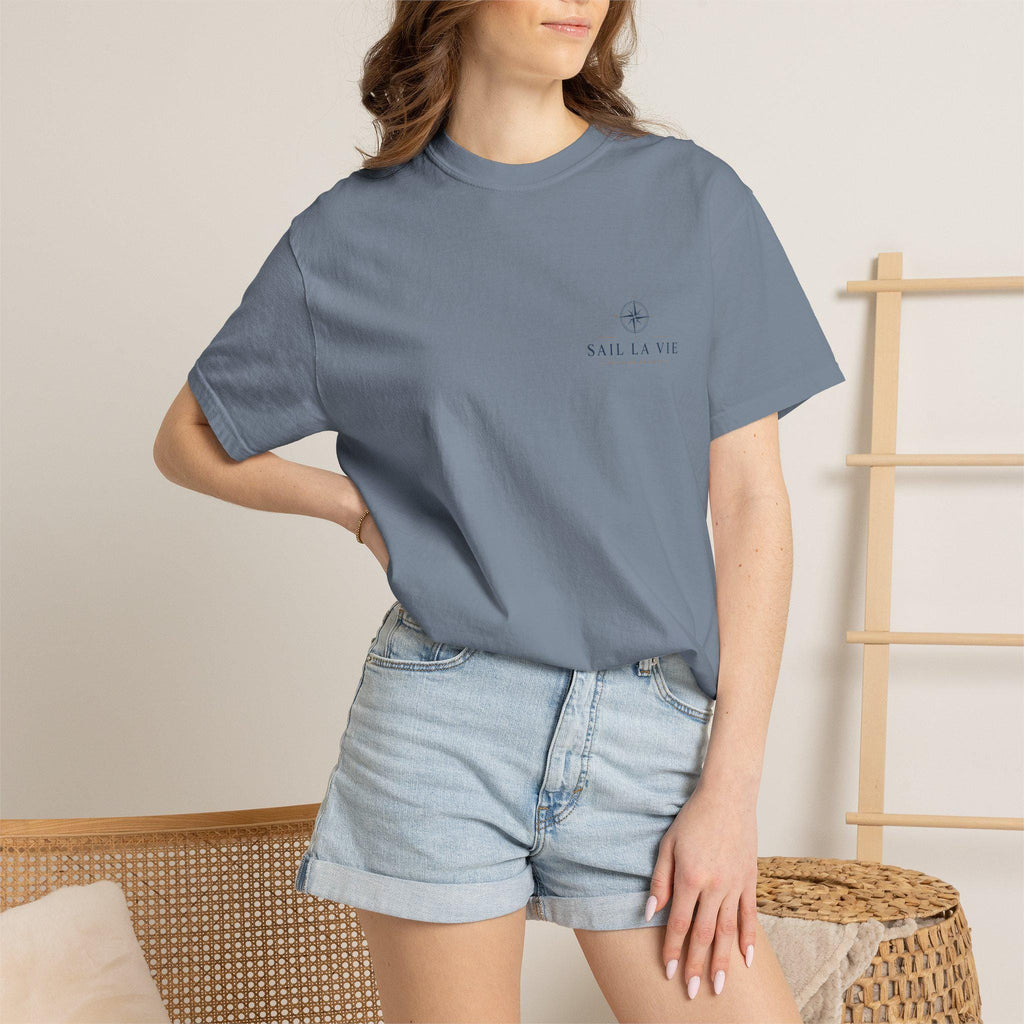 Sail La Vie Vintage Sailboat Tee, Coastal Nautical Compass Shirt