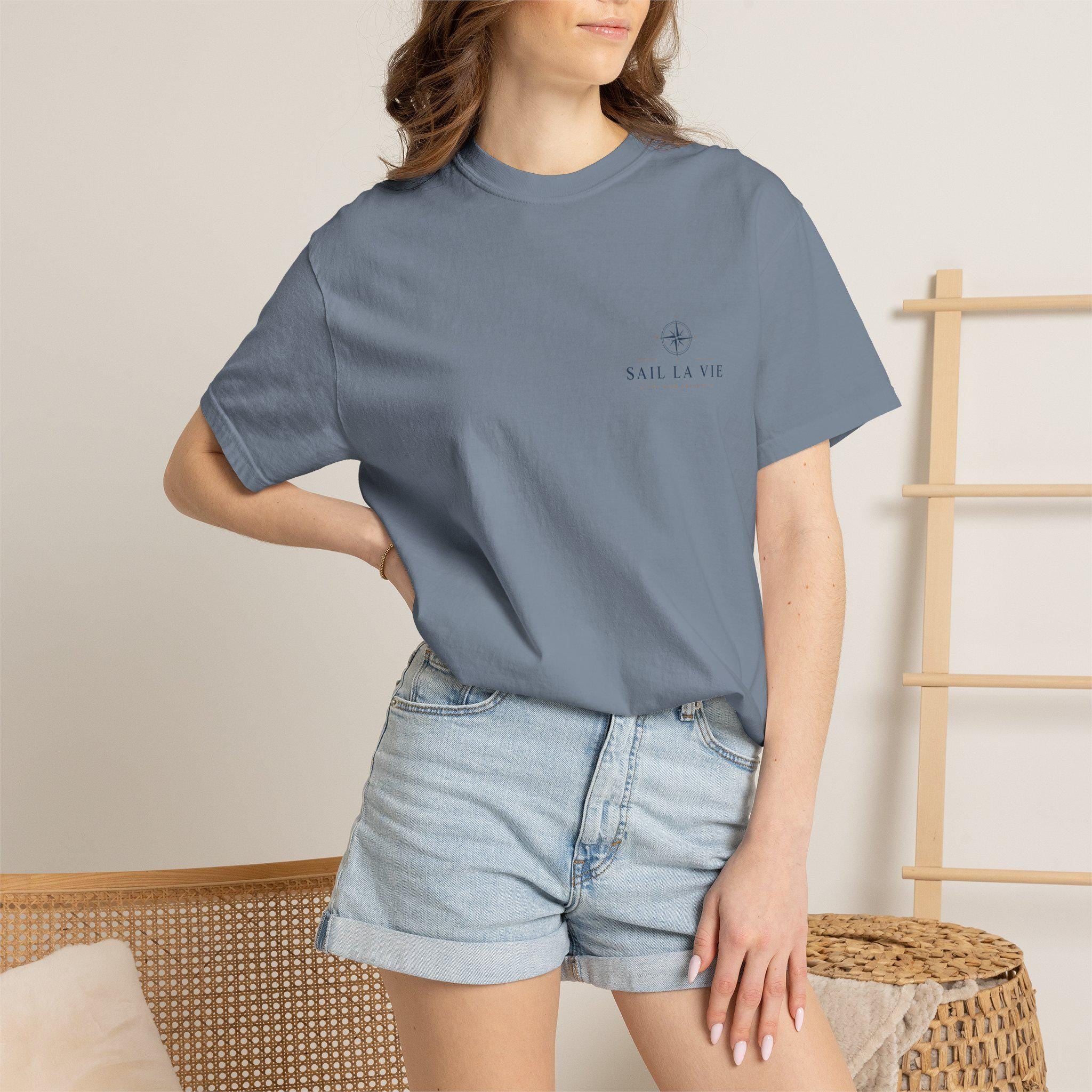 Sail La Vie Vintage Sailboat Tee, Coastal Nautical Compass Shirt