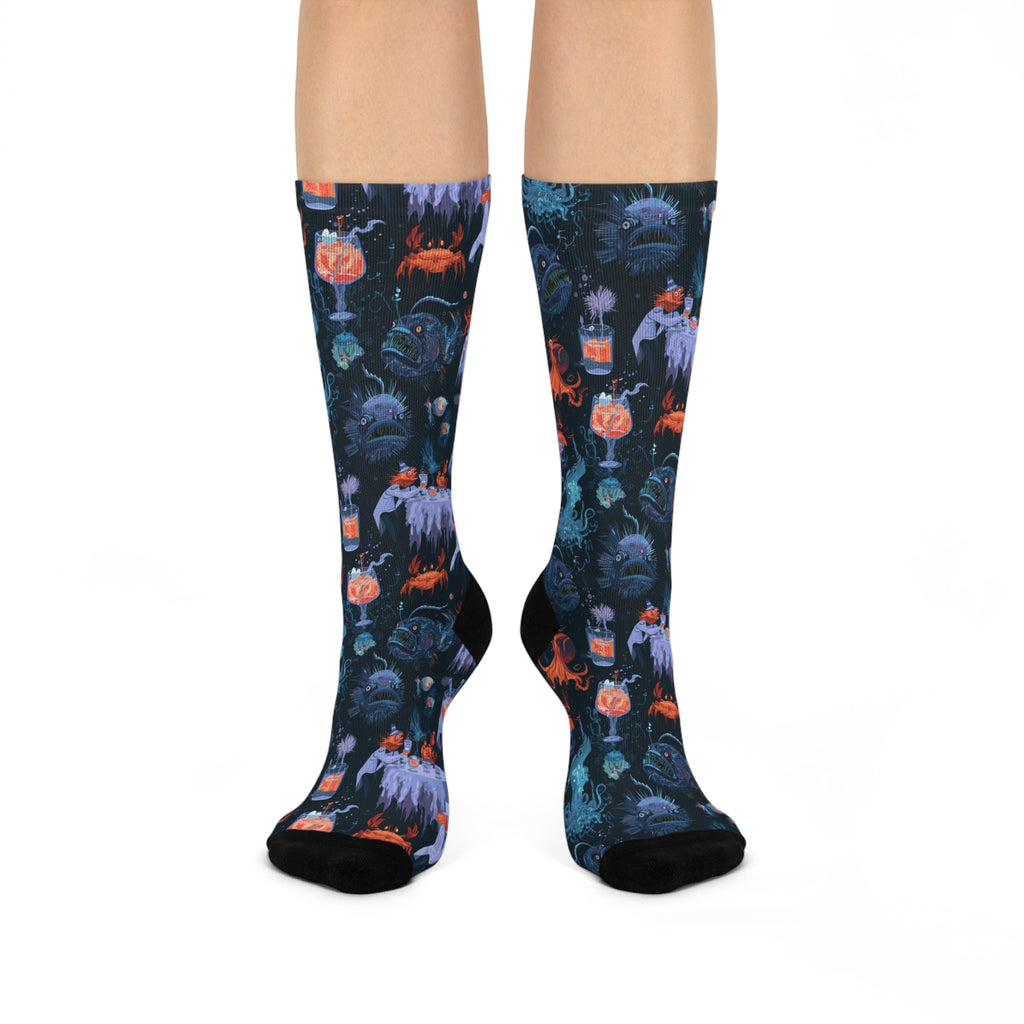 Deep Sea Cocktail Party Crew Socks | Anglerfish Octopus Print
