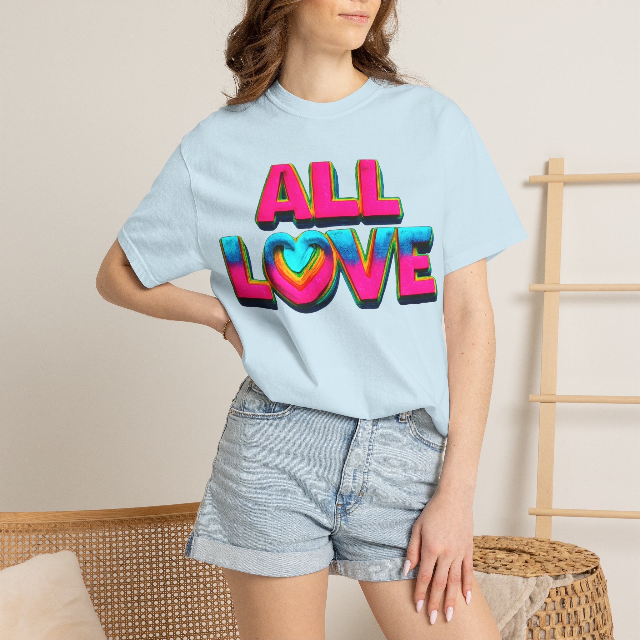 All Love Shirt, Retro Colorful Tee, Positive Vibes Shirt, Heart Graphic Tee, Bright Aesthetic T-Shirt, Feel Good Shirt, Gift for Friends