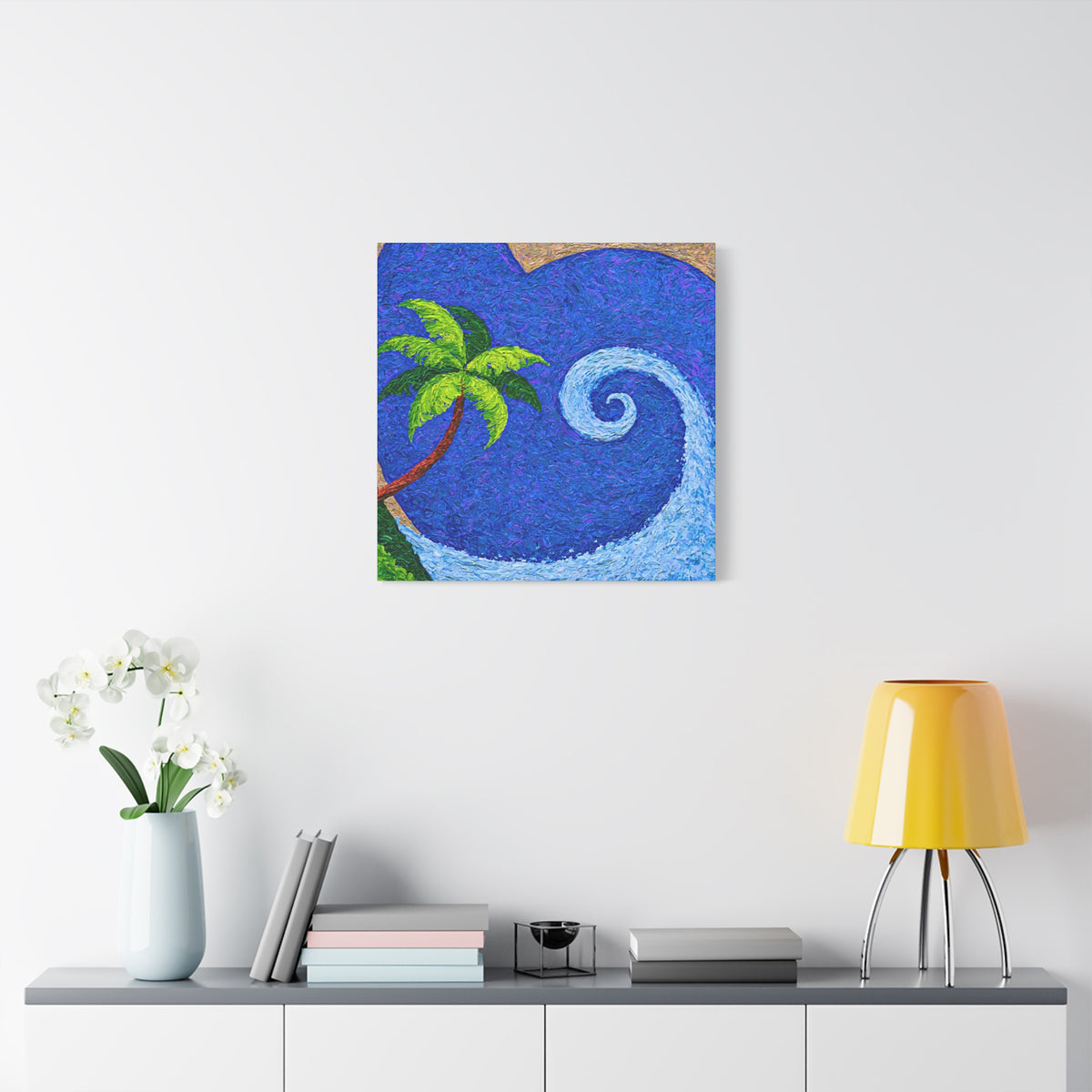 Tropical Wave Canvas Wall Art, Palm Tree Coastal Painting, Colorful Beach Decor, Tropical Studies No. 2