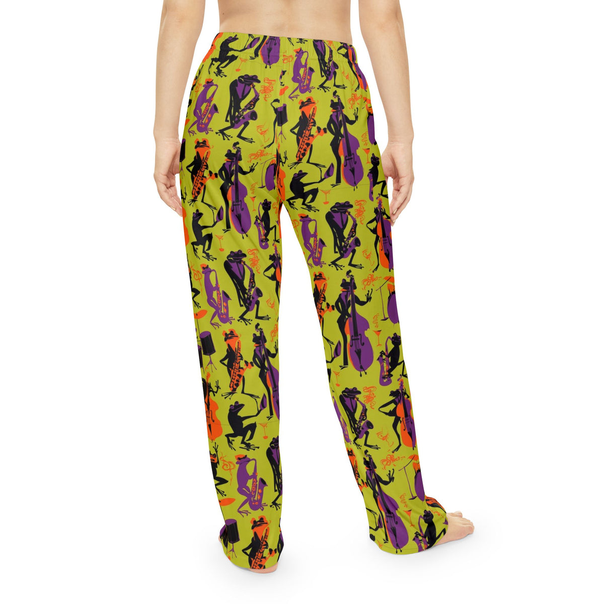 Jazz Frog Pajama Pants | Purple Saxophone Band Retro Print