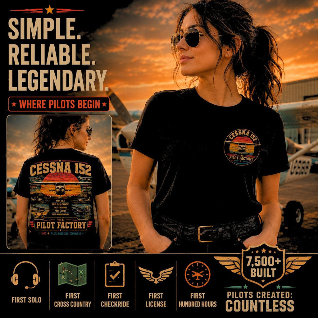 Cessna 152 The Pilot Factory Aviation T-Shirt | Vintage Flight School Trainer Pilot Gift