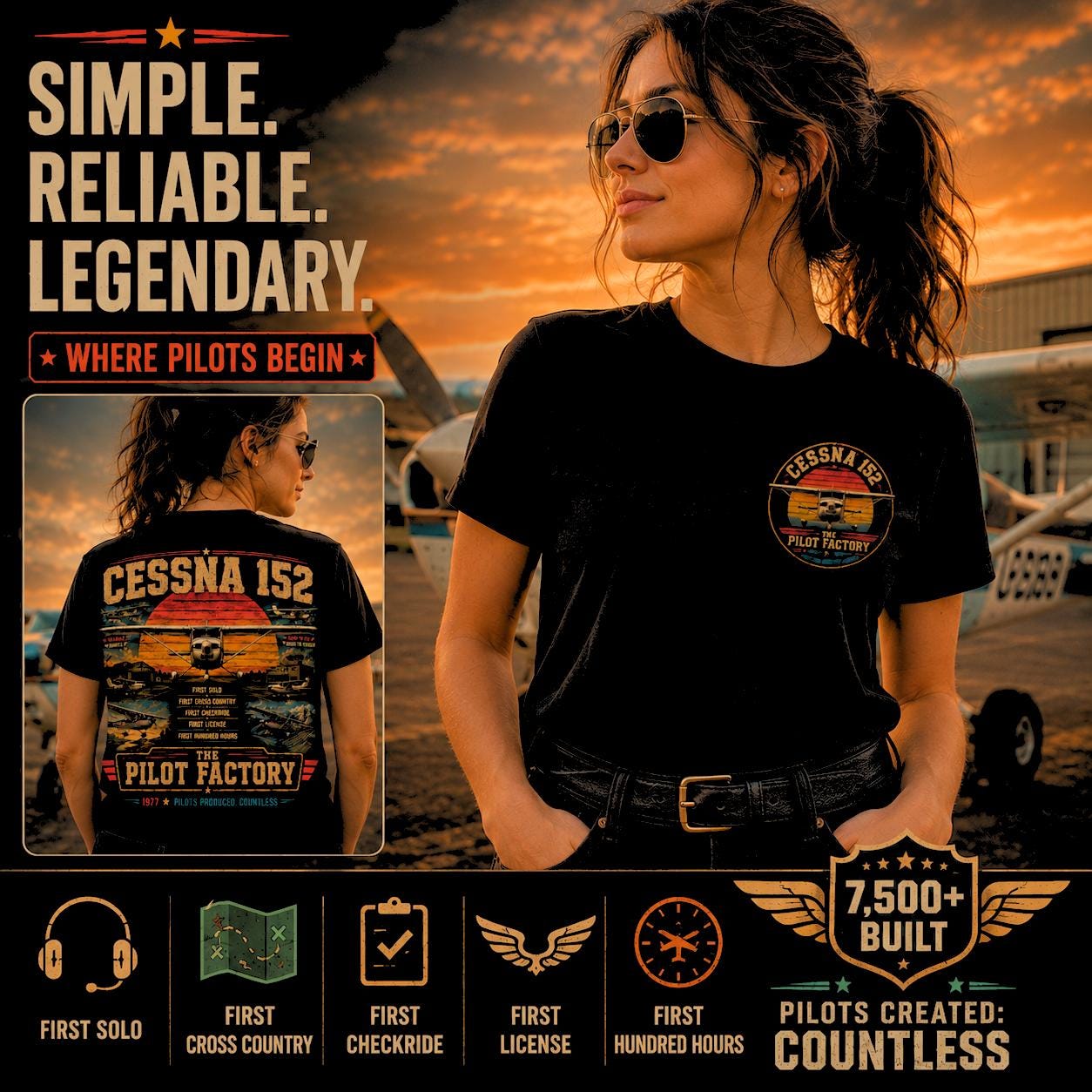 Cessna 152 The Pilot Factory Aviation T-Shirt | Vintage Flight School Trainer Pilot Gift