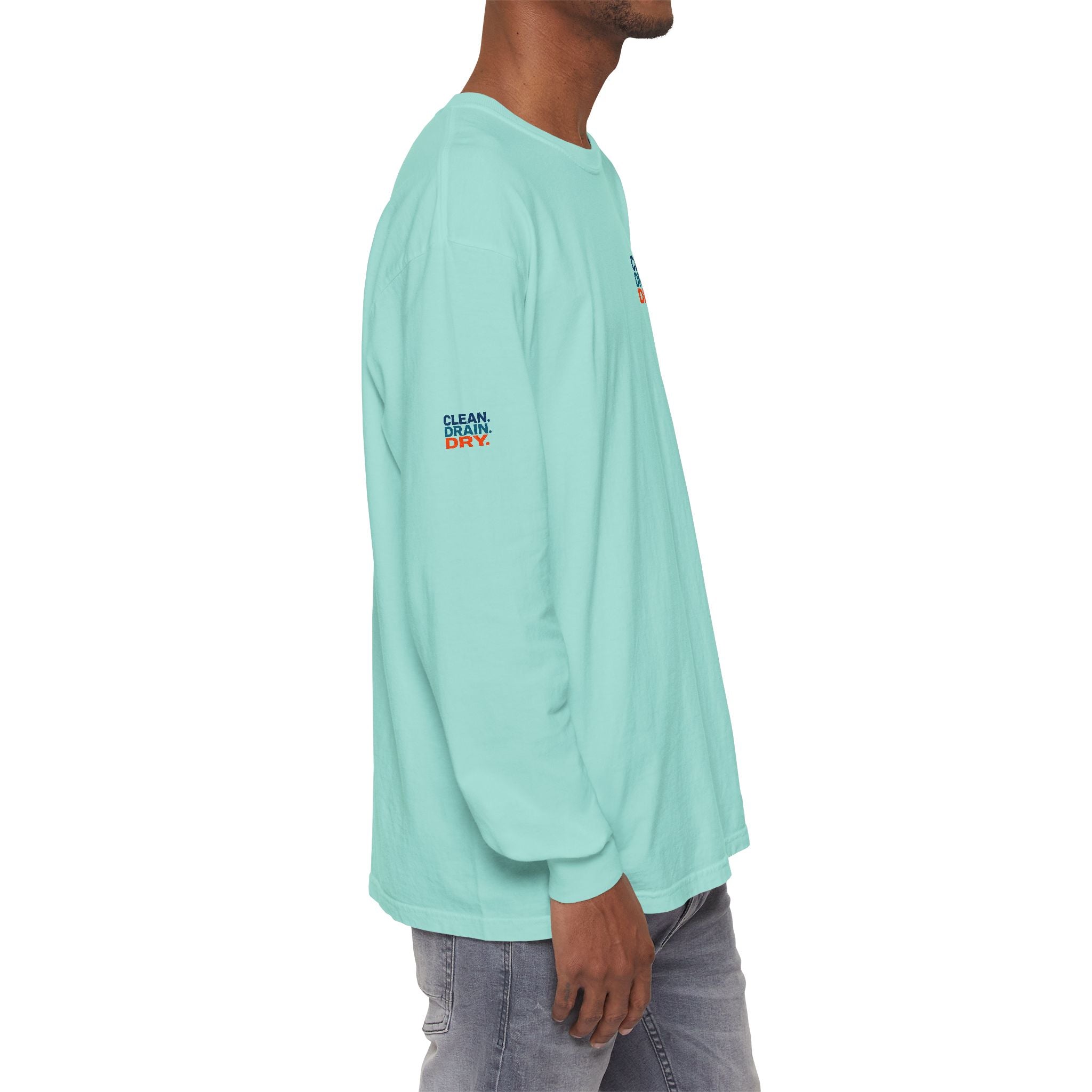 Long Sleeve Tee — "Clean. Drain. Dry." Lake Conservation Shirt