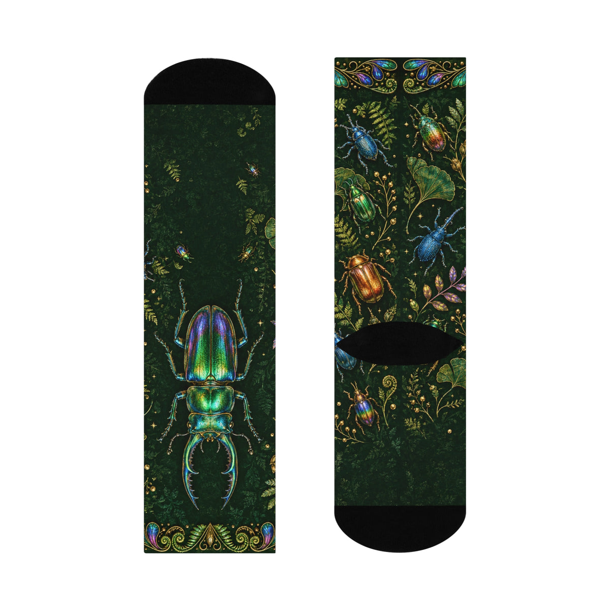 Iridescent Beetles Cushioned Crew Socks | Bug Pattern, Dark Green