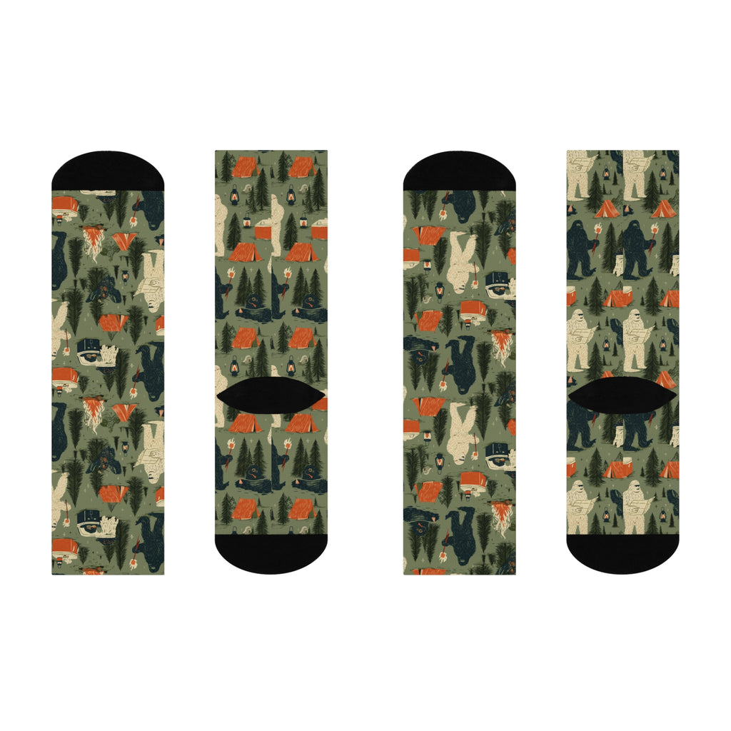 Bigfoot Camping Crew Socks | Sasquatch Yeti Marshmallow Print