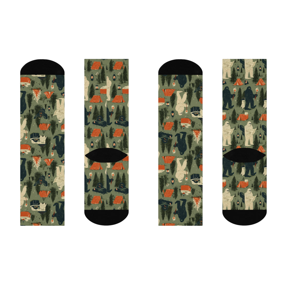 Bigfoot Camping Crew Socks | Sasquatch Yeti Marshmallow Print