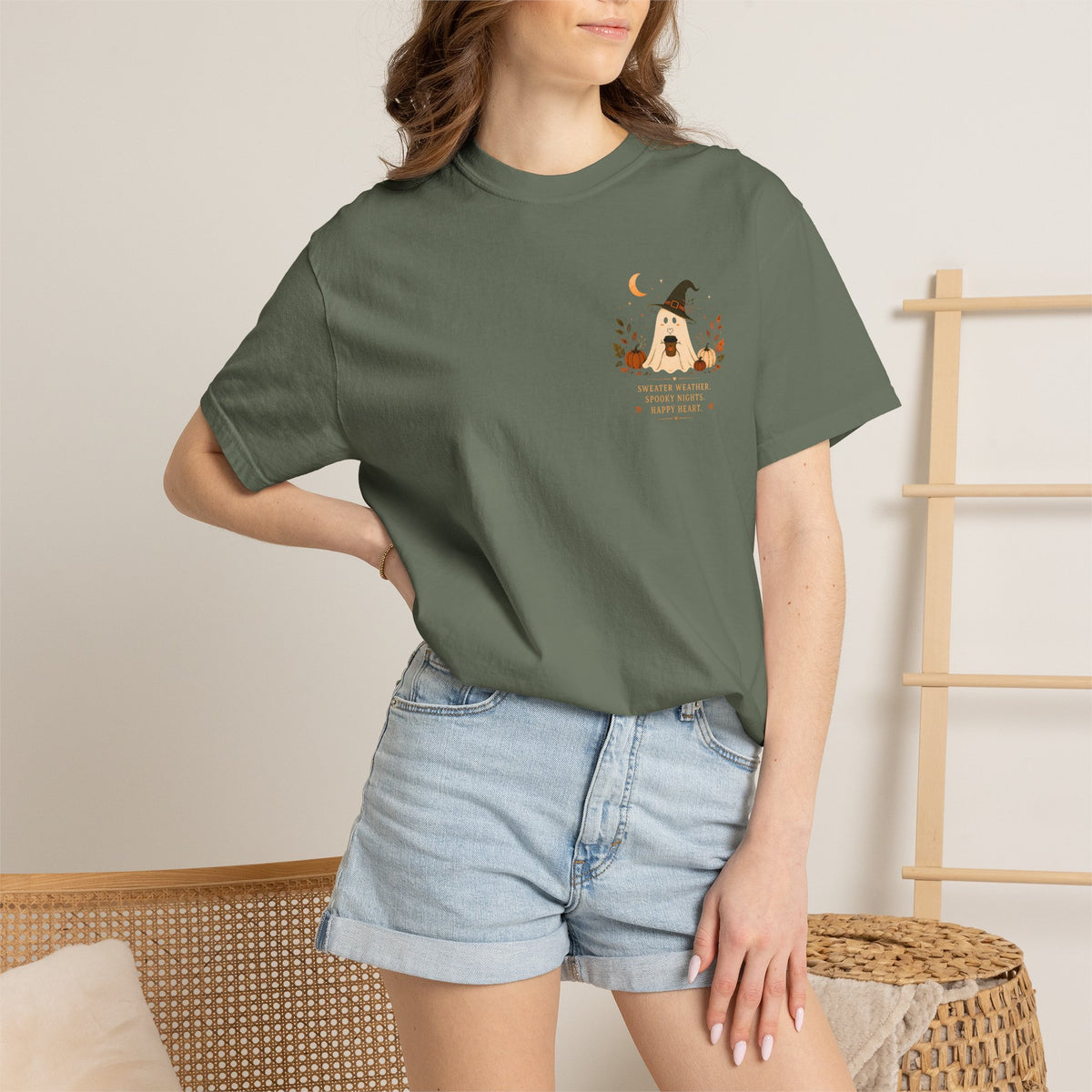 Cute Ghost Halloween Shirt | Comfort Colors 1717 Fall Tee | Cozy Witchy Pumpkin Autumn Graphic Shirt for Women