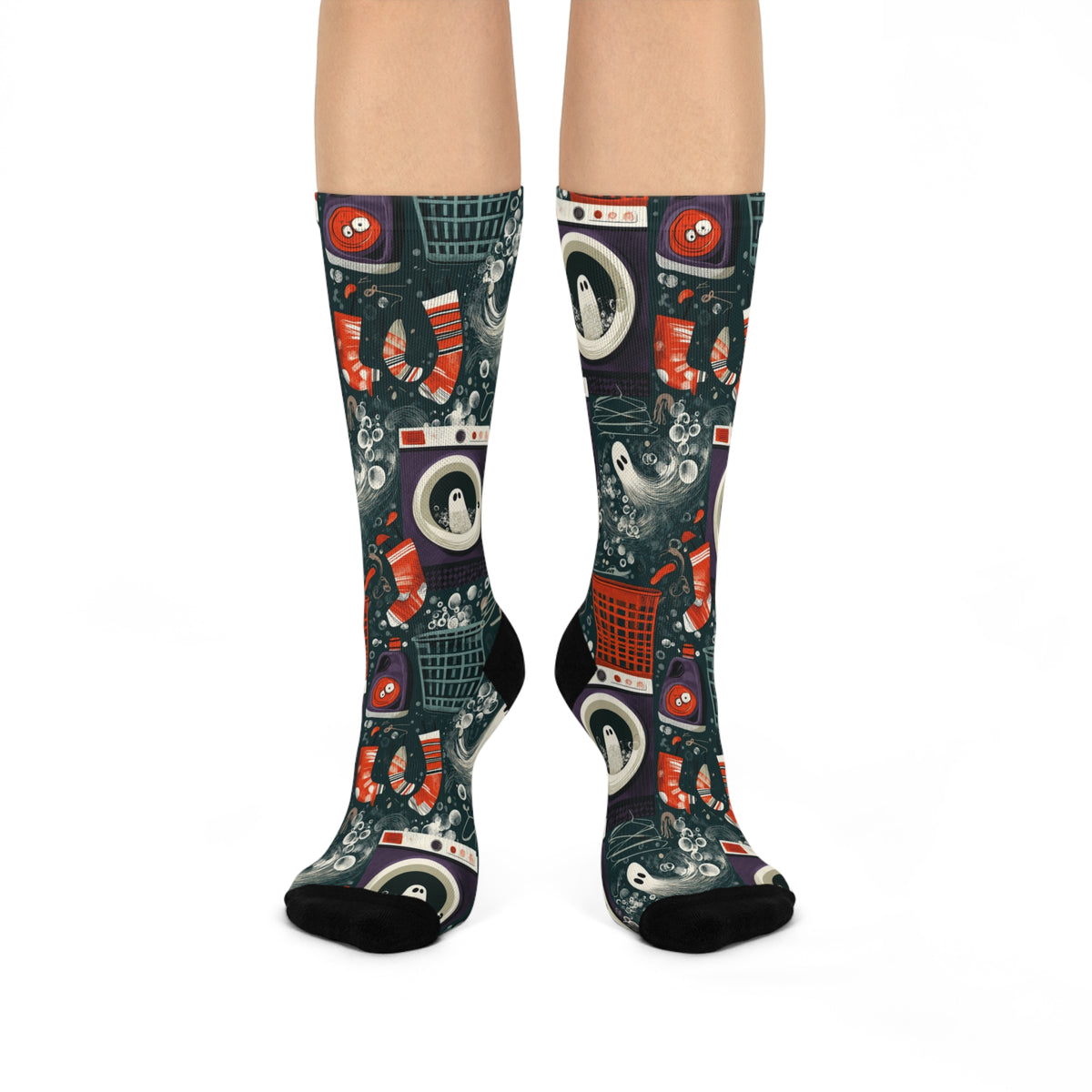 Ghost Laundry Crew Socks | Haunted Washers & Black Cats