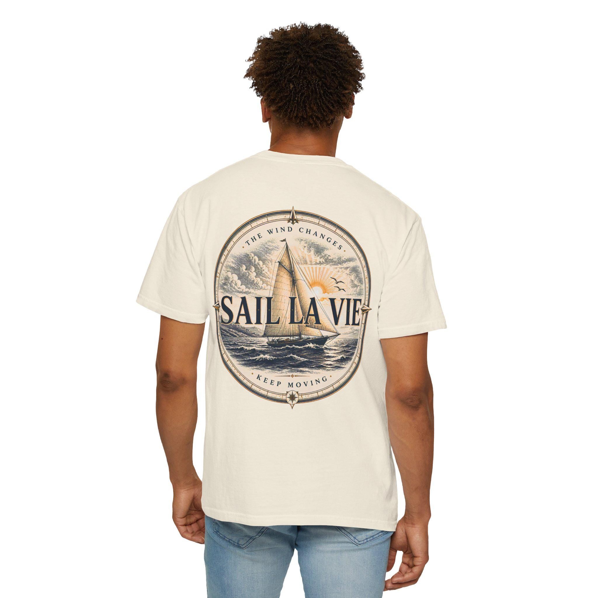 Sail La Vie Vintage Sailboat Tee, Coastal Nautical Compass Shirt