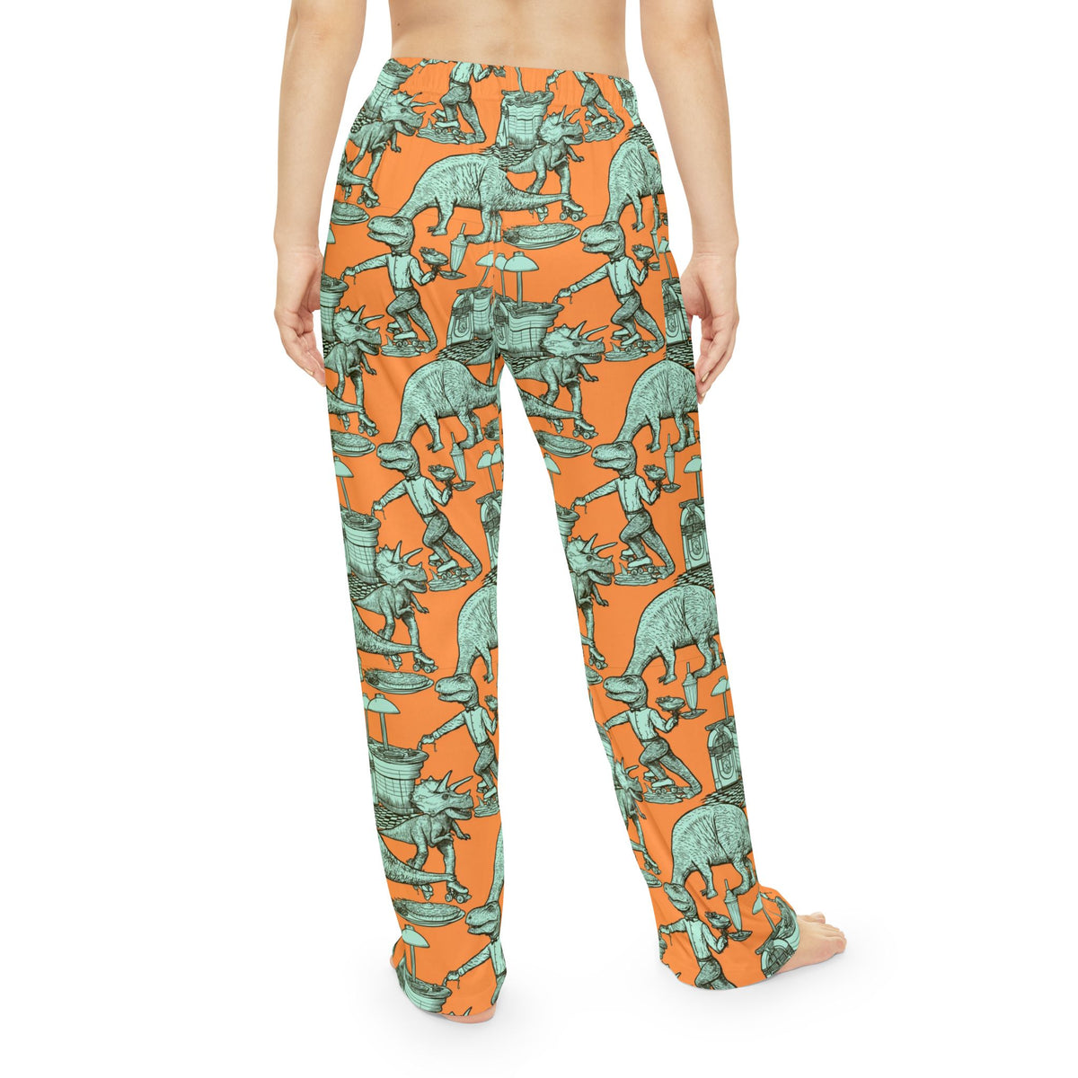 Skating Dinosaur Pajama Pants | Retro Roller Skate Diner