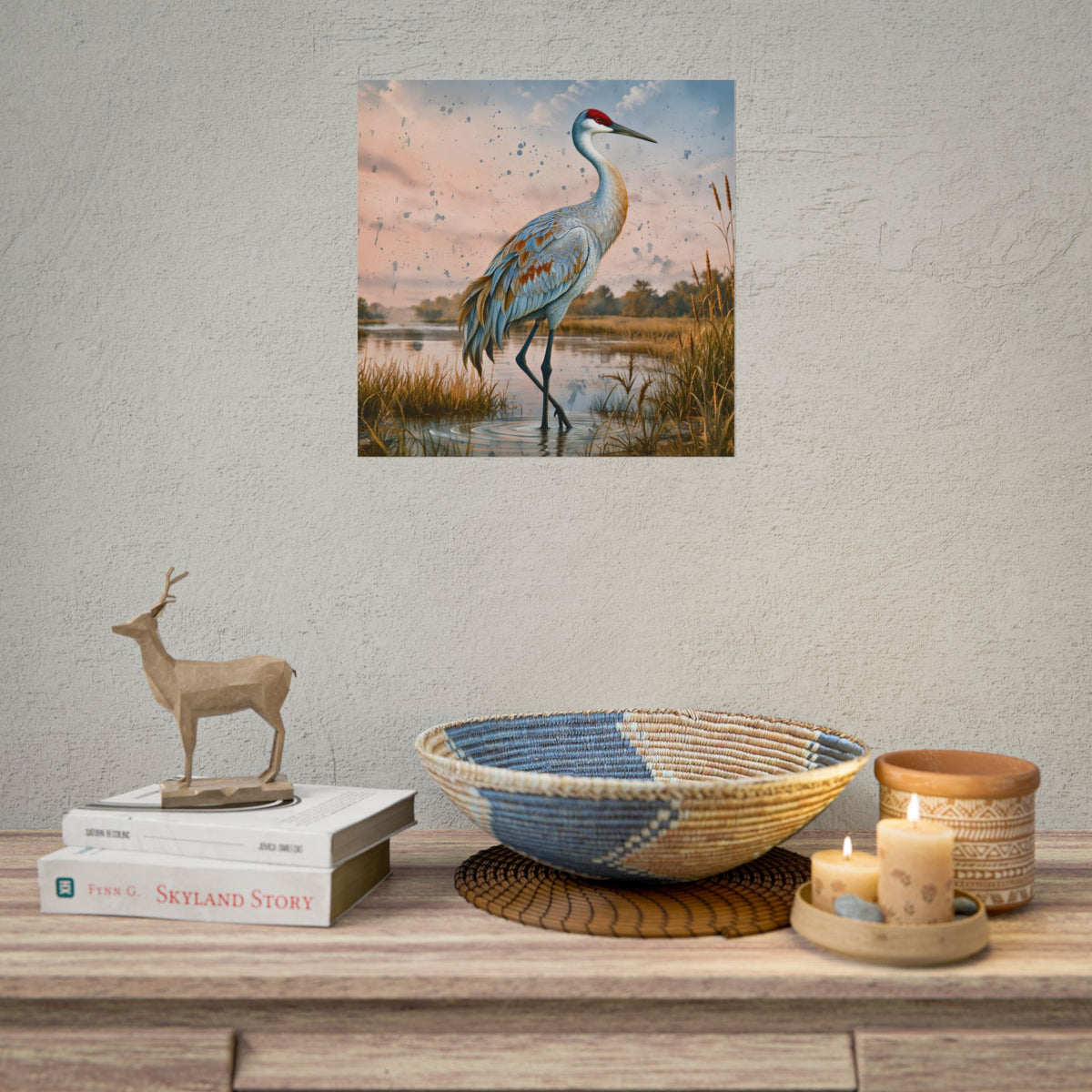 Sandhill Crane Rolled Poster | Wetland Bird Art, Marsh Landscape