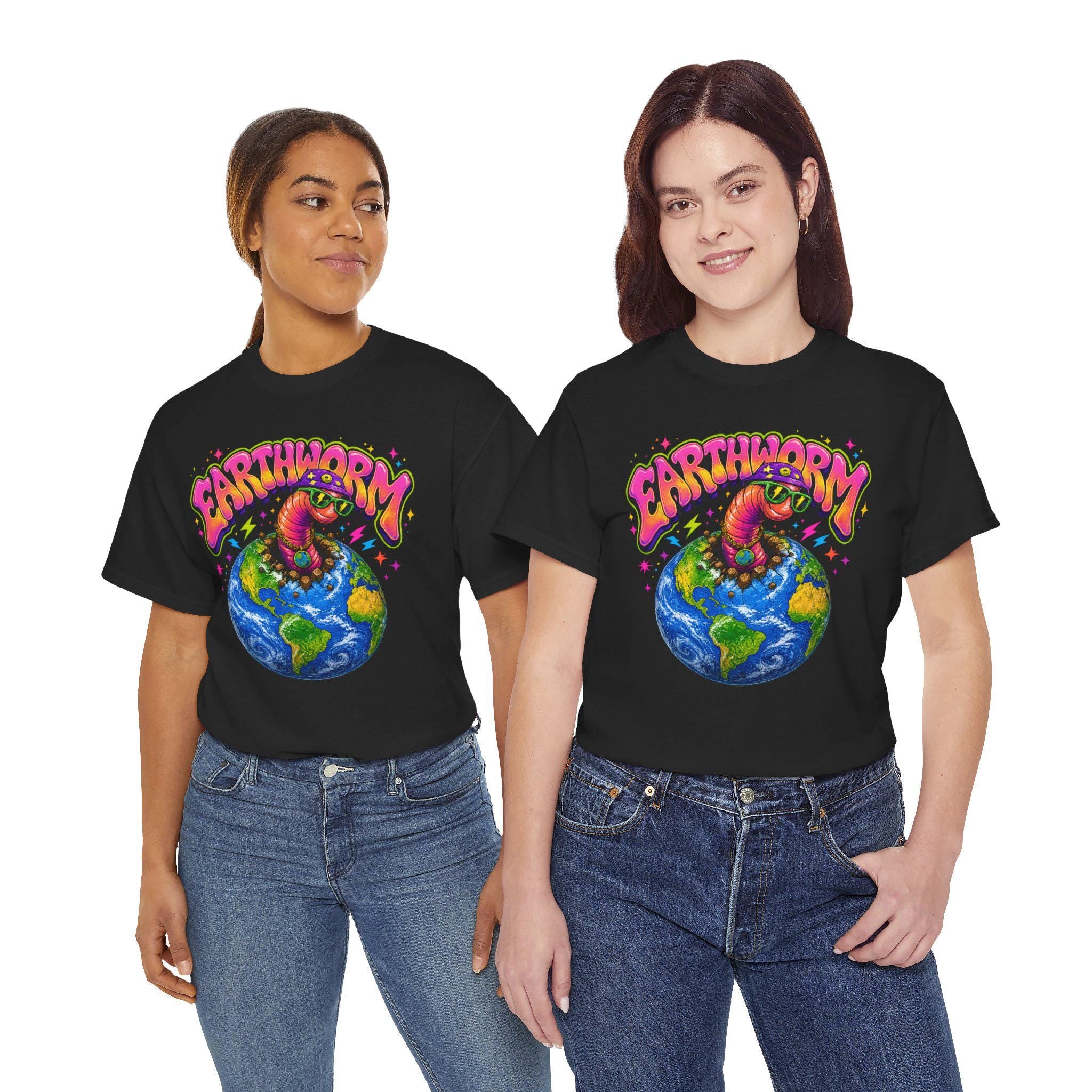 Psychedelic Earthworm T-Shirt, Funky Cartoon Worm, Vaporwave Streetwear Tee