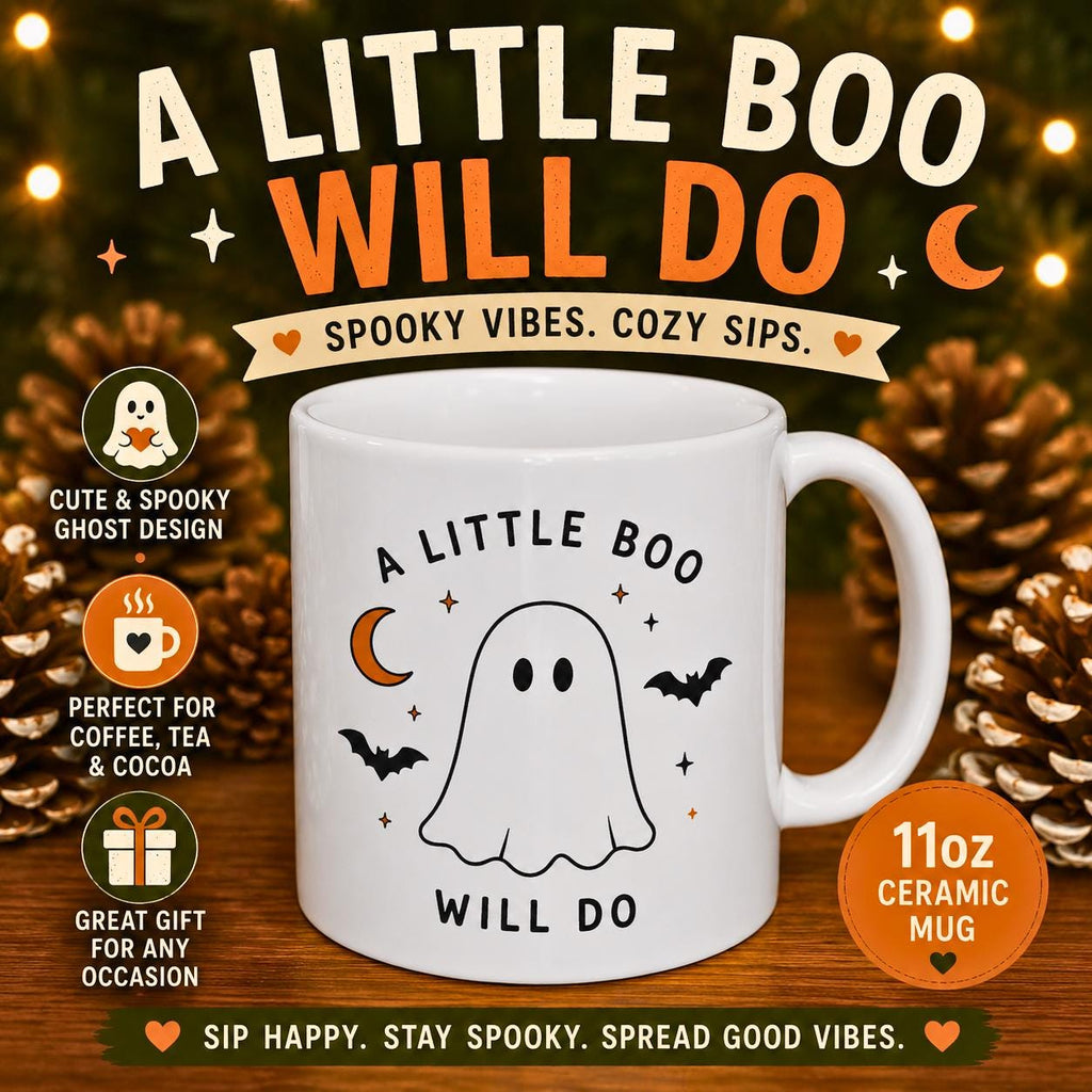 Ghost Halloween Ceramic Mug | Minimalist Spooky Bat Moon Design
