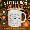 Ghost Halloween Ceramic Mug | Minimalist Spooky Bat Moon Design
