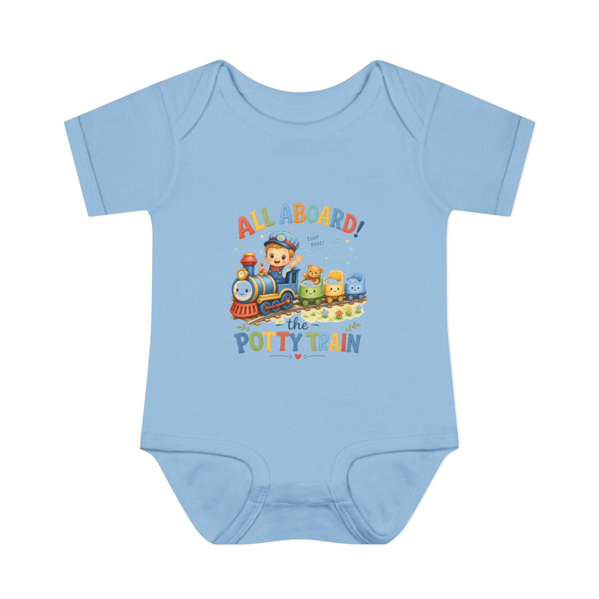 All Aboard Potty Train Baby Bodysuit, Train Theme Outfit, Soft Cotton Infant Clothes