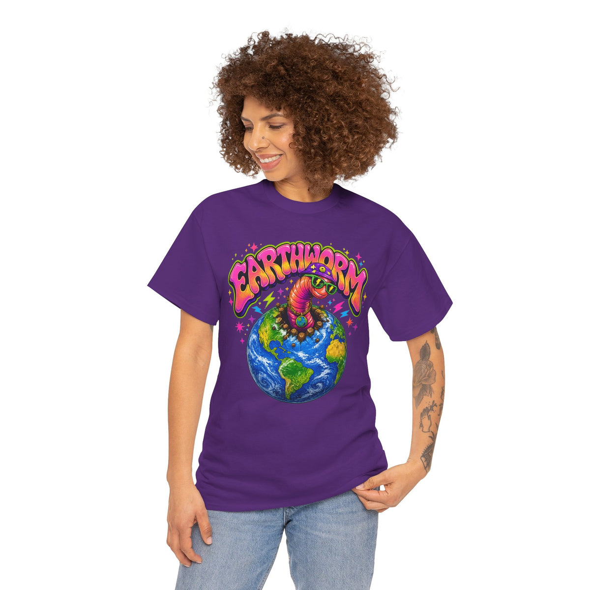 Earthworm Graphic T-Shirt, Funny Worm Shirt, Psychedelic Earth Shirt, Colorful Streetwear Tee, Funky Cartoon Worm Design, Vaporwave Style